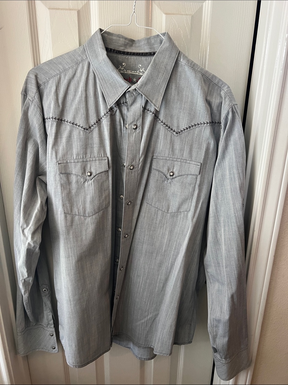 Men's Grey Western-Style Snap Shirt